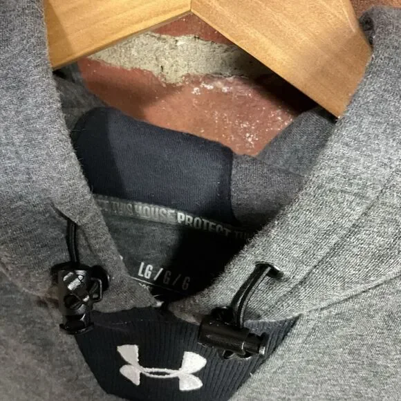 Men’s Under Armour Coldgear Hoodie Sweatshirt Large Gray Black Fitted - Picture 2 of 5